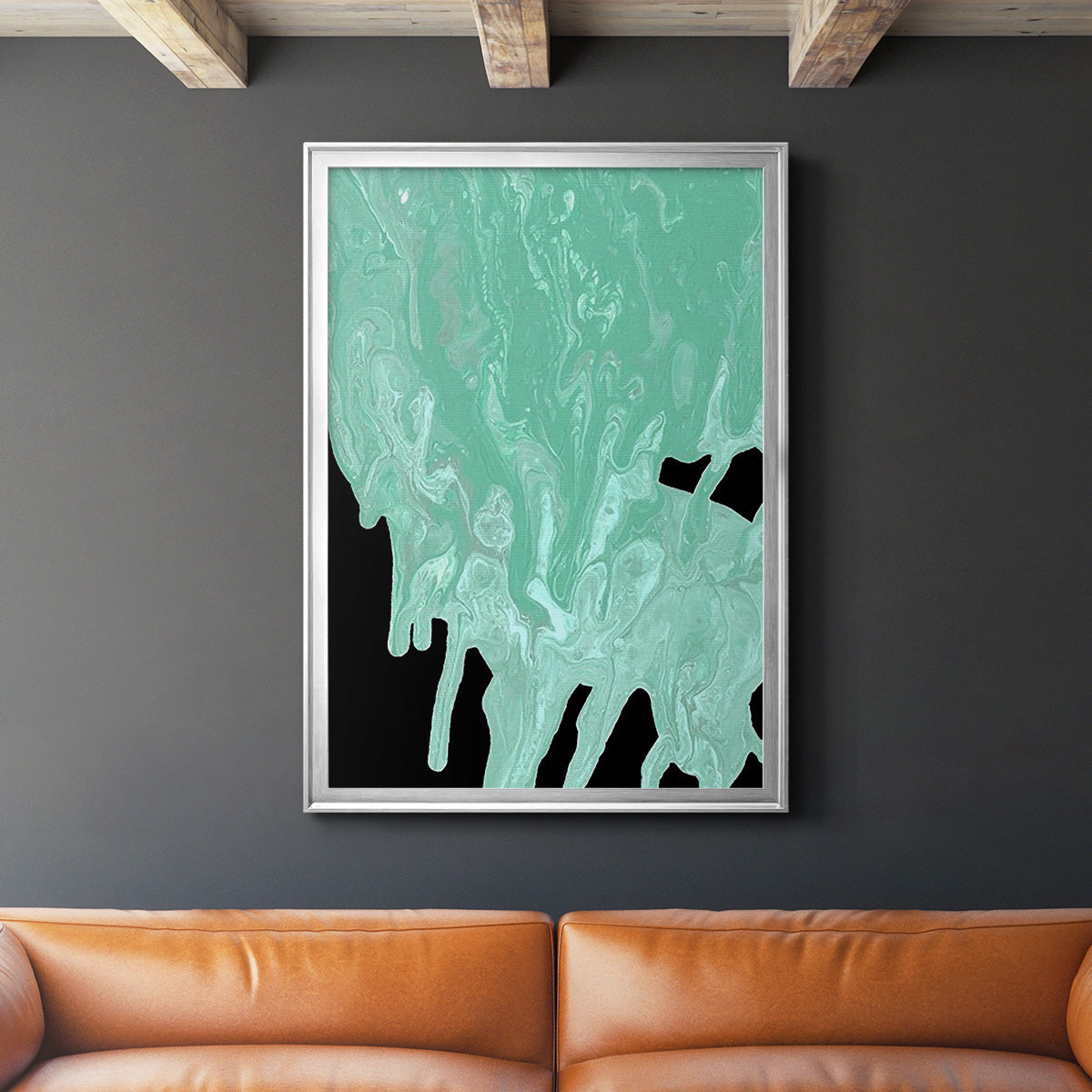 Teal Cascade I - Modern Framed Canvas Print