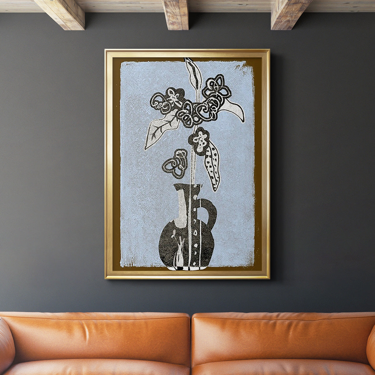 Graphic Flowers in Vase I - Modern Framed Canvas Print