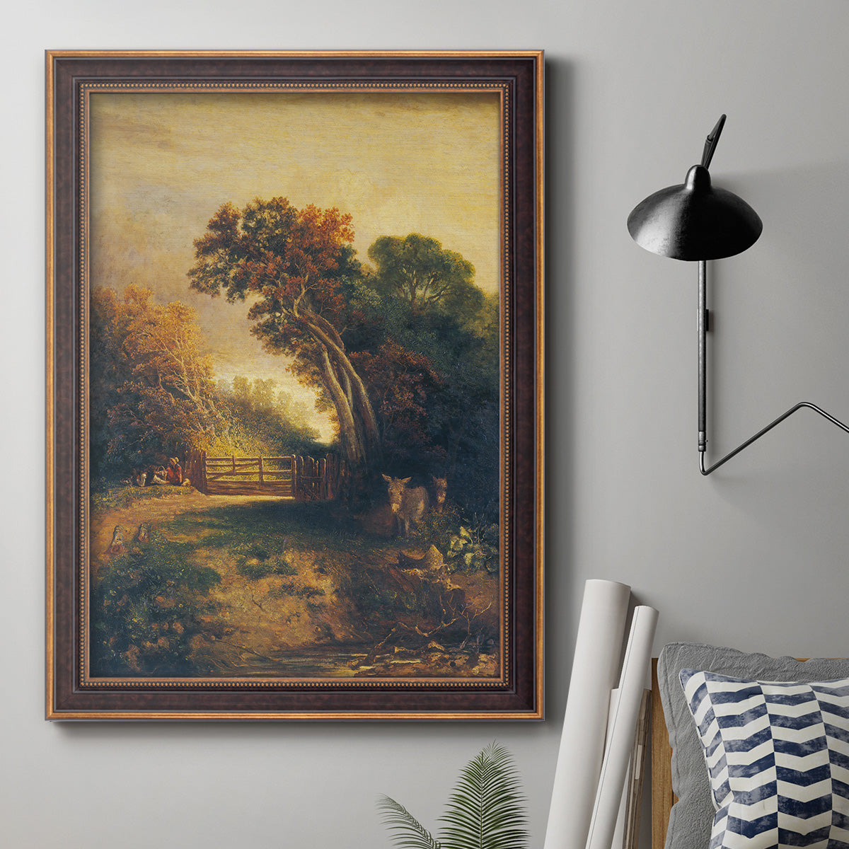 Landscape with Picnickers and Donkeys - Ornate Framed Canvas Print