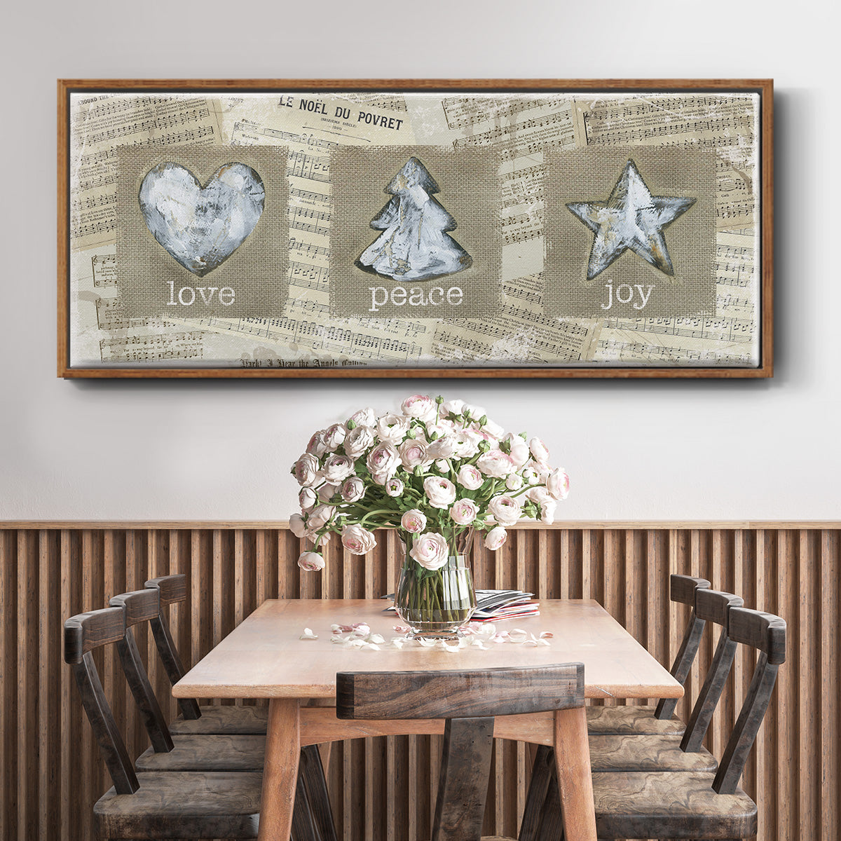 Burlap Music Ornaments - Floater Framed Canvas Print