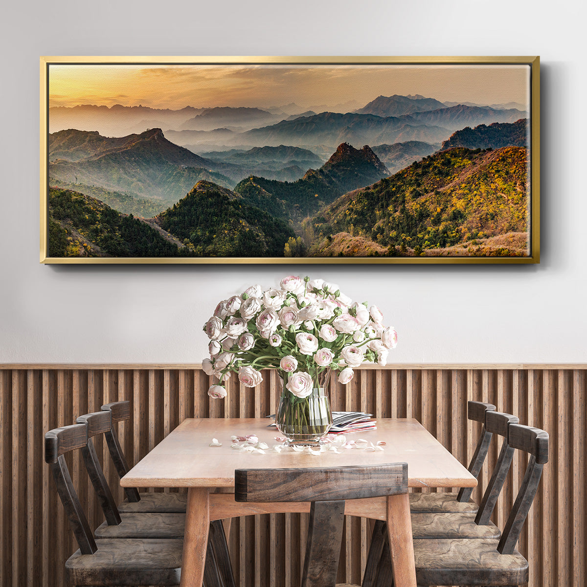 Jinshanling Mountains at Sunrise in Autumn Colors - Floater Framed Canvas Print