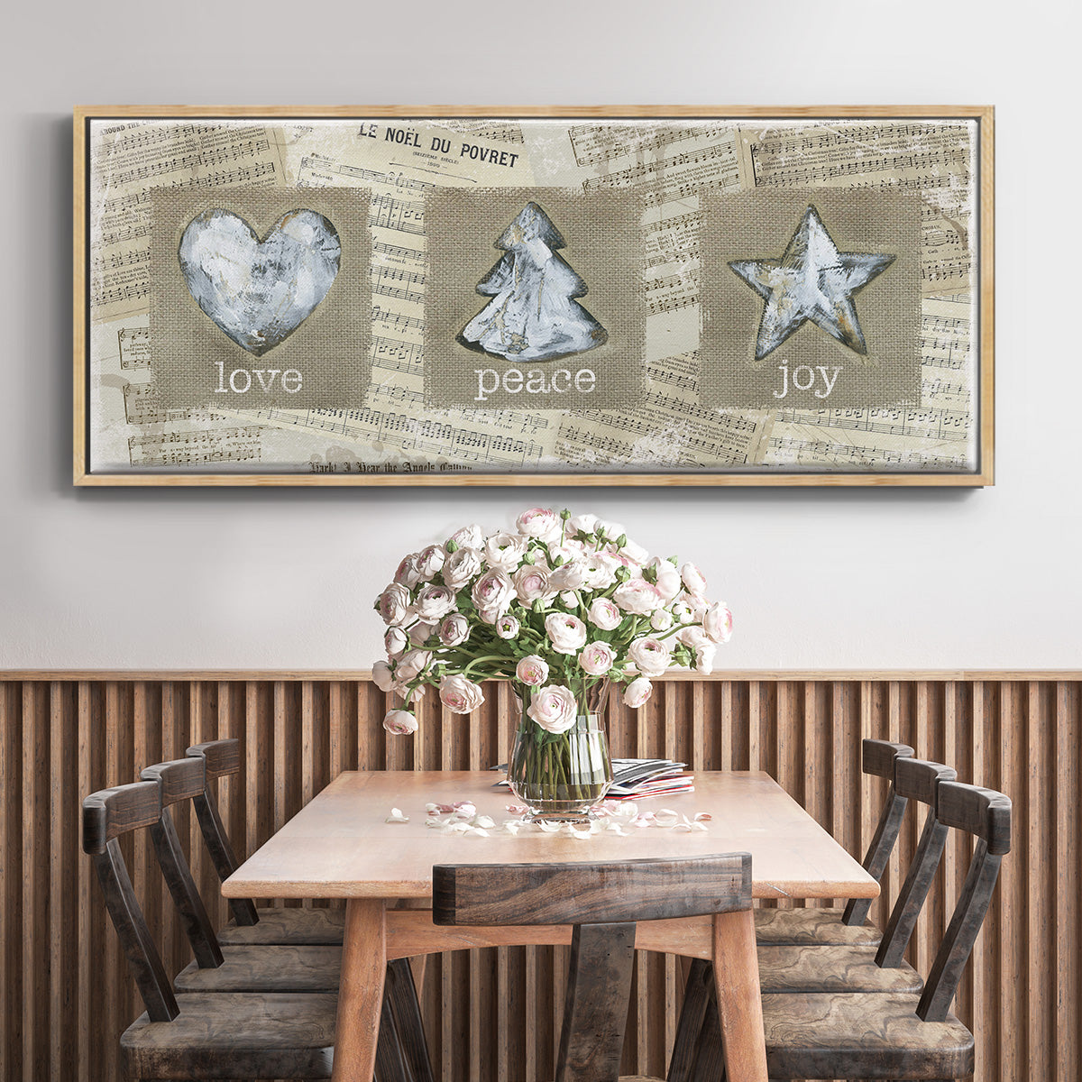 Burlap Music Ornaments - Floater Framed Canvas Print
