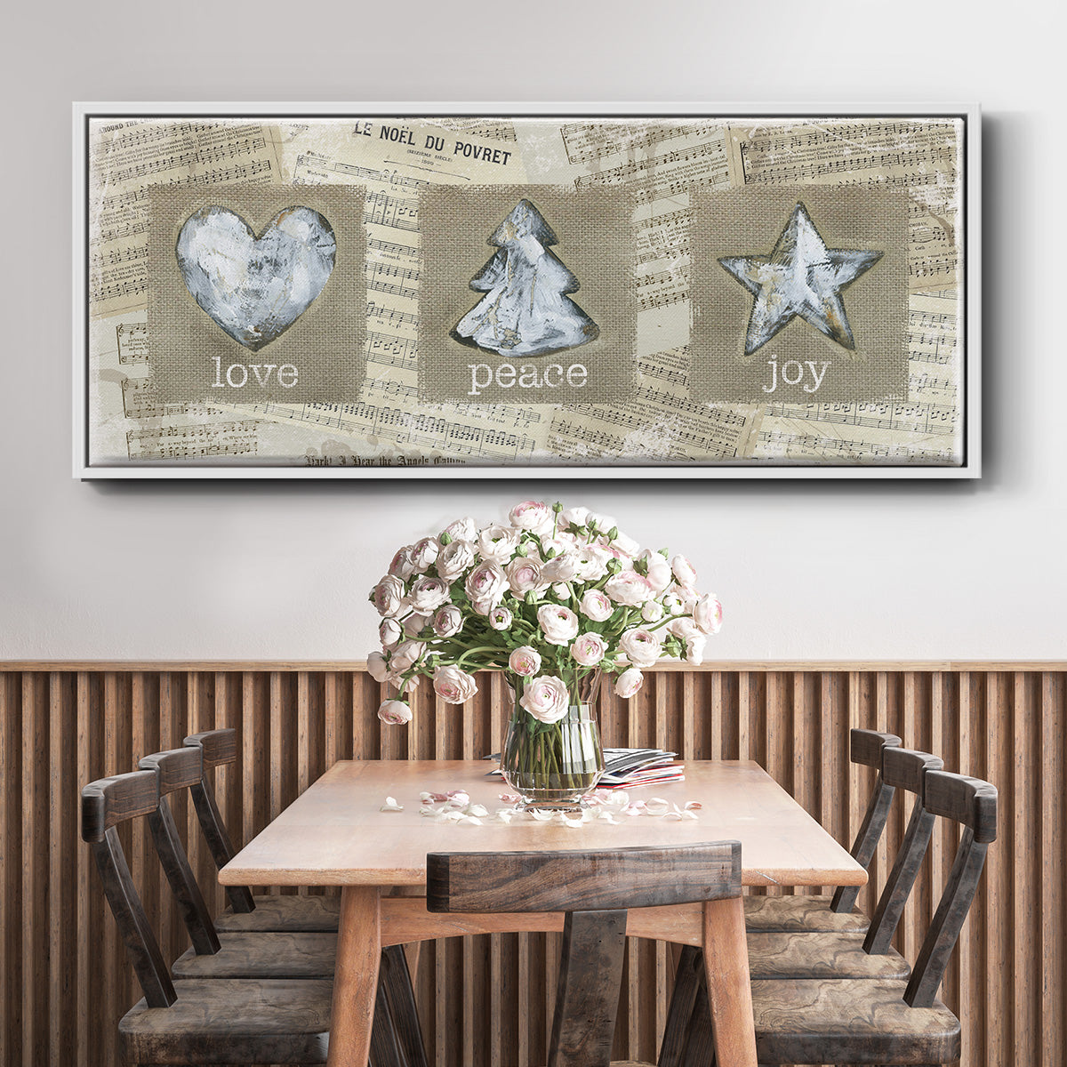 Burlap Music Ornaments - Floater Framed Canvas Print
