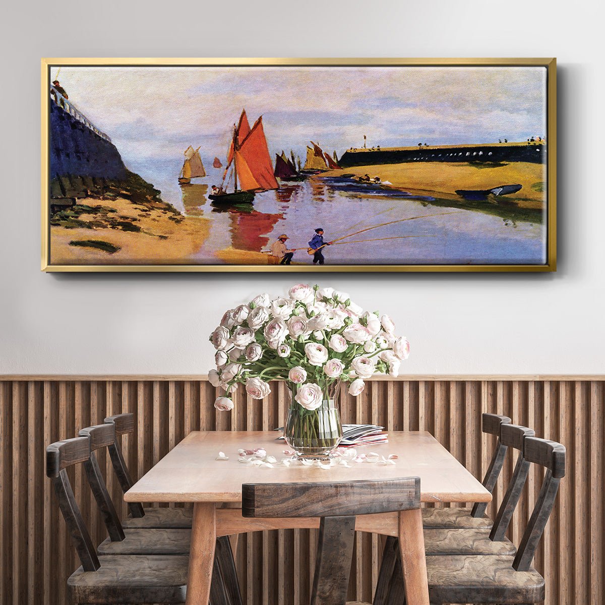 Breakwater at Trouville, Low Tide, 1870 - Floater Framed Canvas Print
