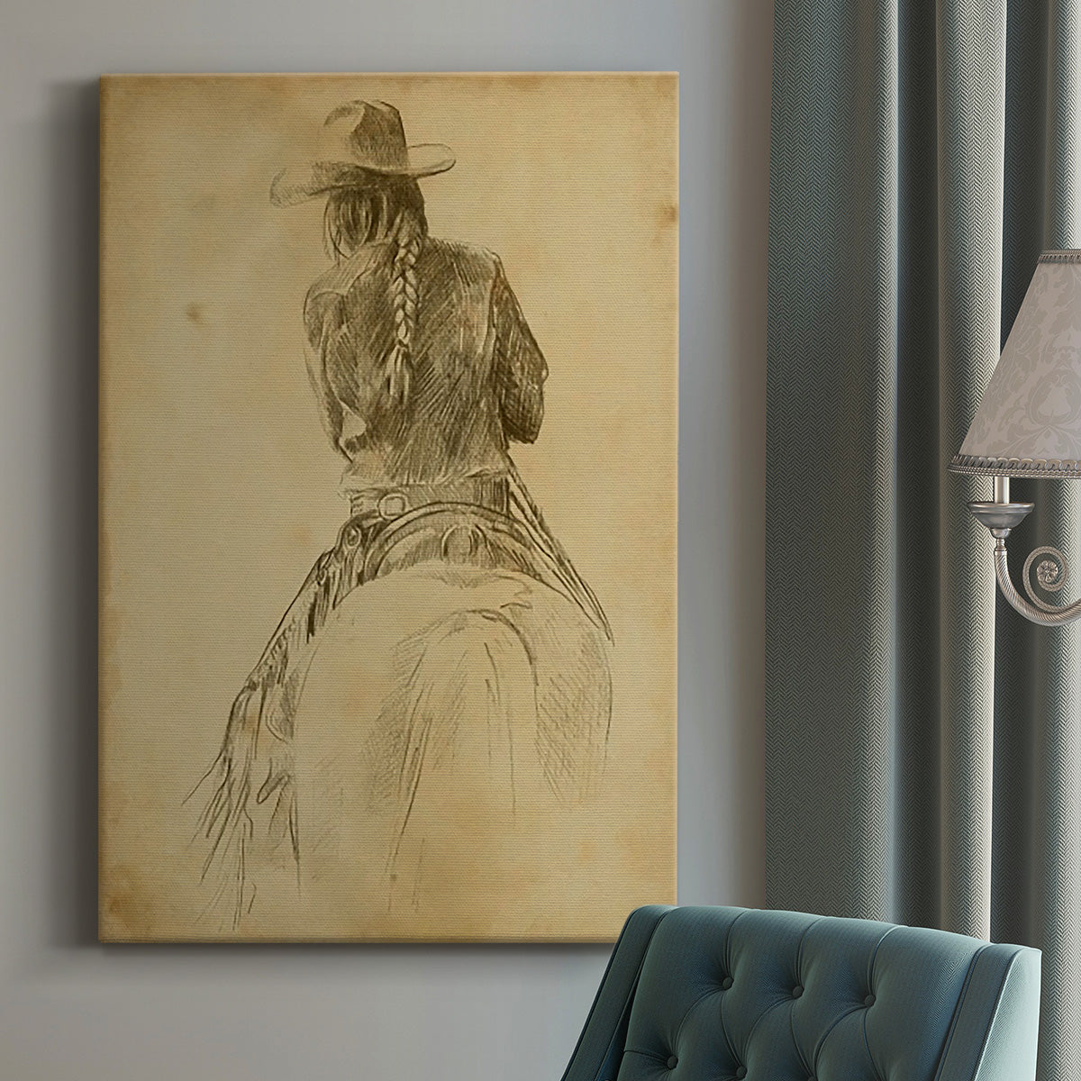 Cowgirl on Horseback I Premium Gallery Wrapped Canvas - Ready to Hang