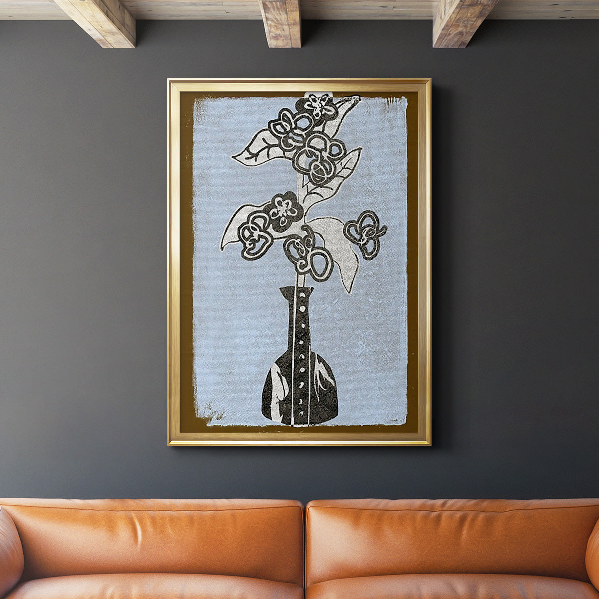 Graphic Flowers in Vase III - Modern Framed Canvas Print