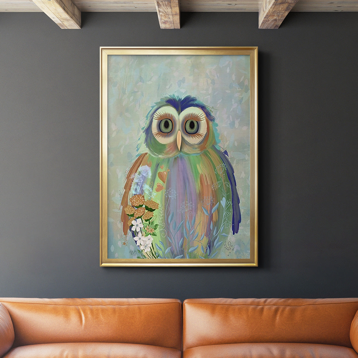 Fantastic Florals Owl - Modern Framed Canvas Print