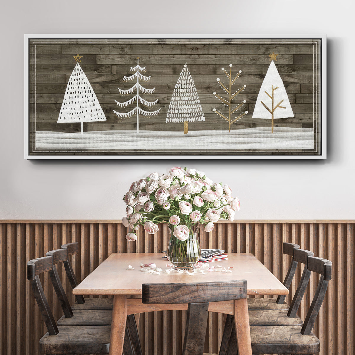 Wooded White Christmas Collection D - Floater Framed Canvas Print