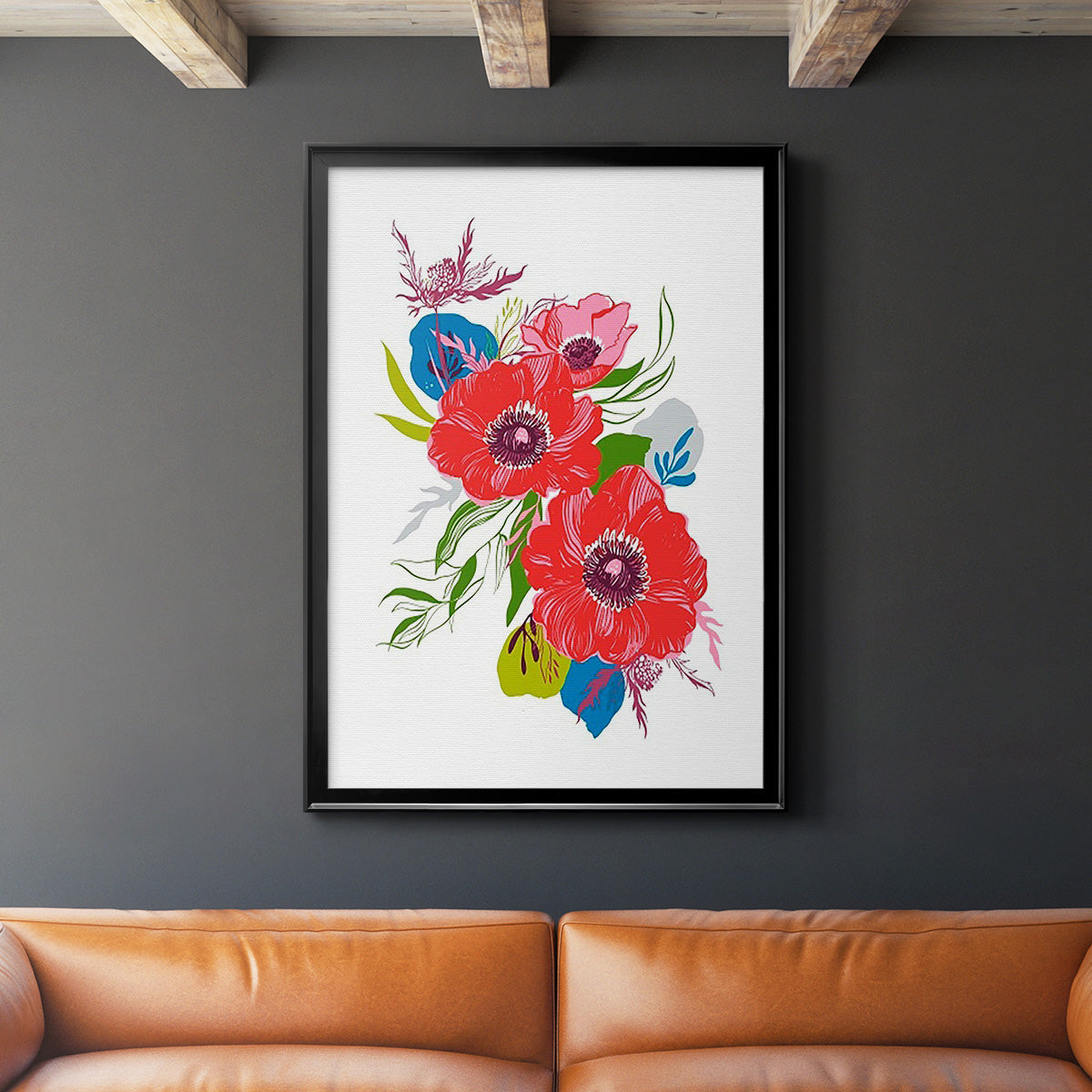 Brilliant Poppies II - Modern Framed Canvas Print