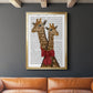 Giraffes and Bow - Modern Framed Canvas Print