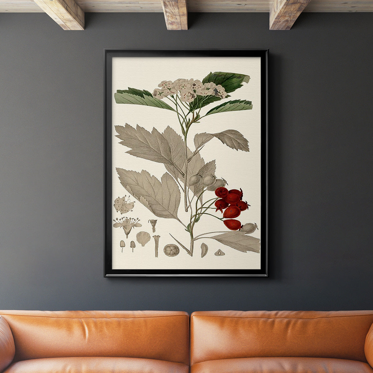 Leaves & Berries I - Modern Framed Canvas Print