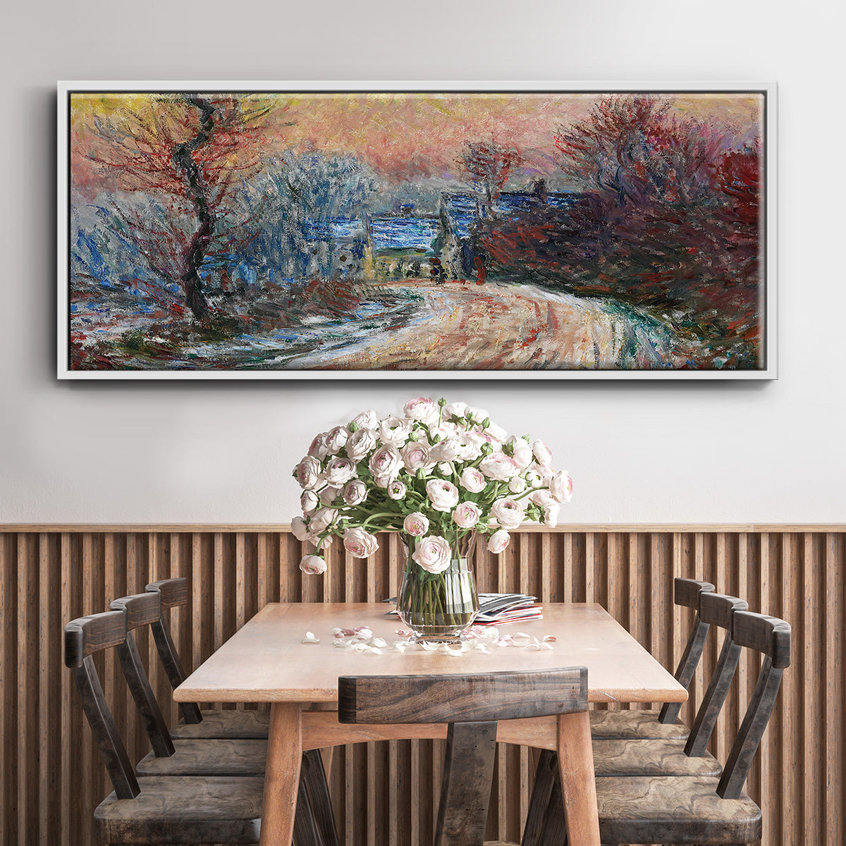 Road to Giverny in Winter, Sunset, 1885 - Floater Framed Canvas Print