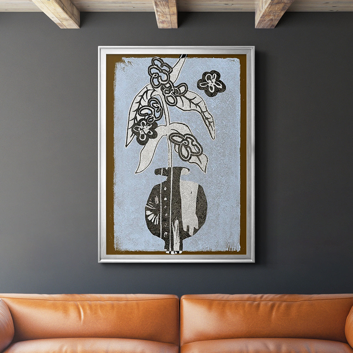 Graphic Flowers in Vase IV - Modern Framed Canvas Print