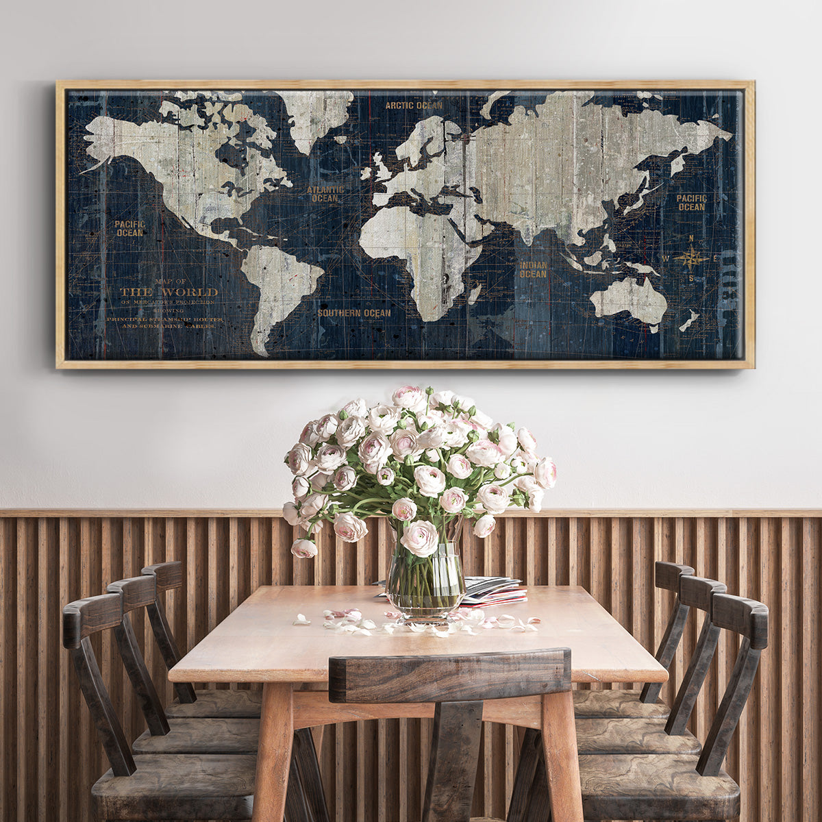 Old World Map Blue - Floater Framed Canvas Print