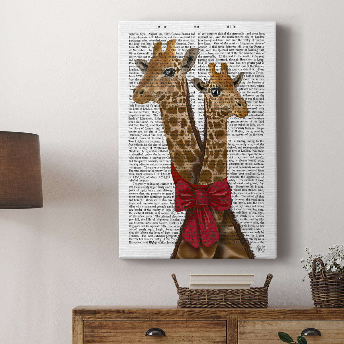 Giraffes and Bow - Canvas Art Print