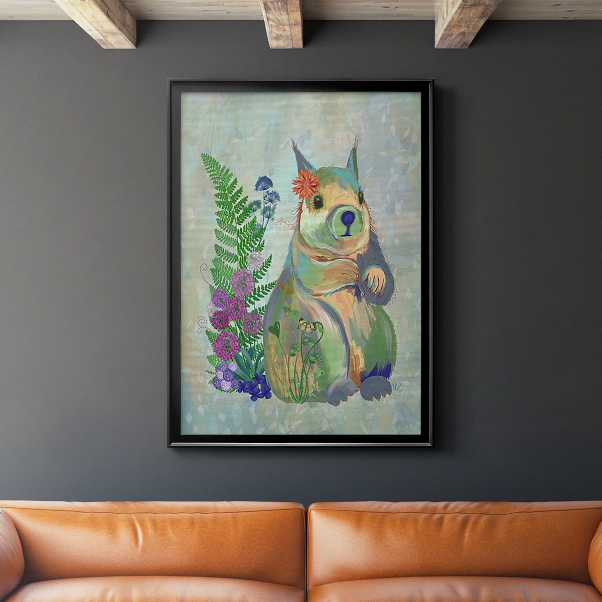 Fantastic Florals Squirrel - Modern Framed Canvas Print