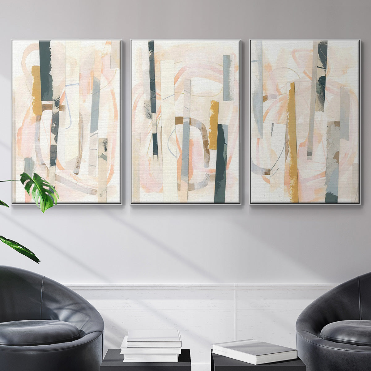 Melon Litmus I - Framed Premium Gallery Wrapped Canvas L Frame 3 Piece Set - Ready to Hang