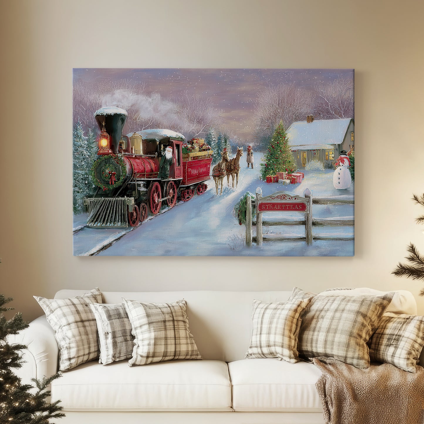 Soft Linen Lantern at Night - Canvas Art Print