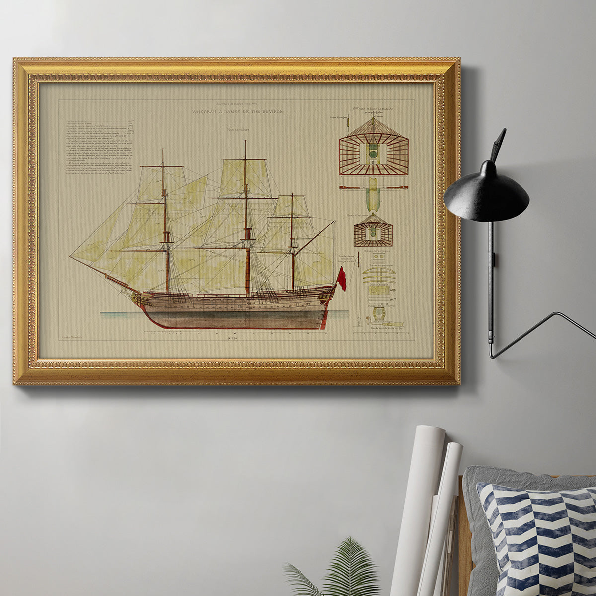 Antique Ship Plan VIII Premium Framed Canvas- Ready to Hang