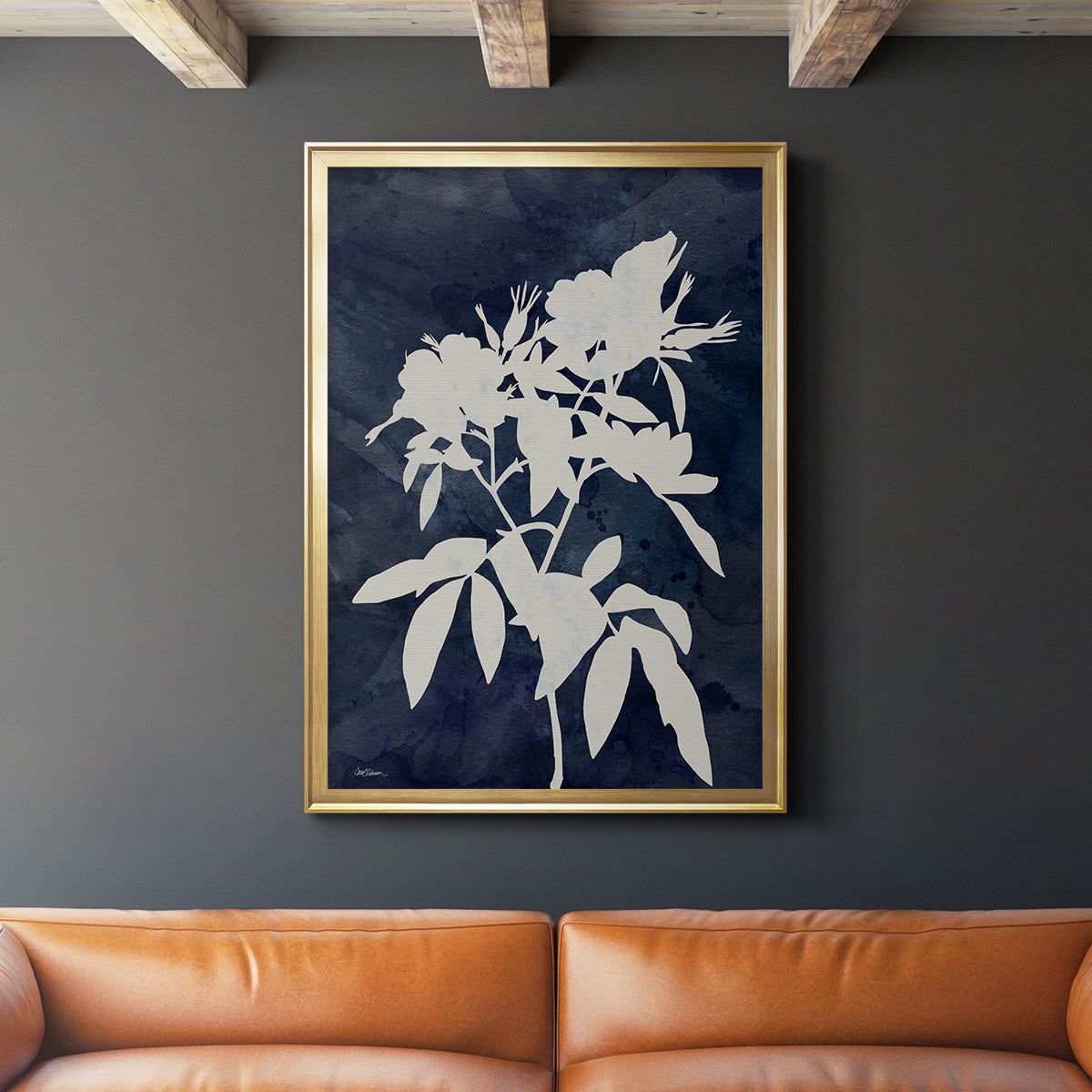 Indigo Botanical I Revisited - Modern Framed Canvas Print