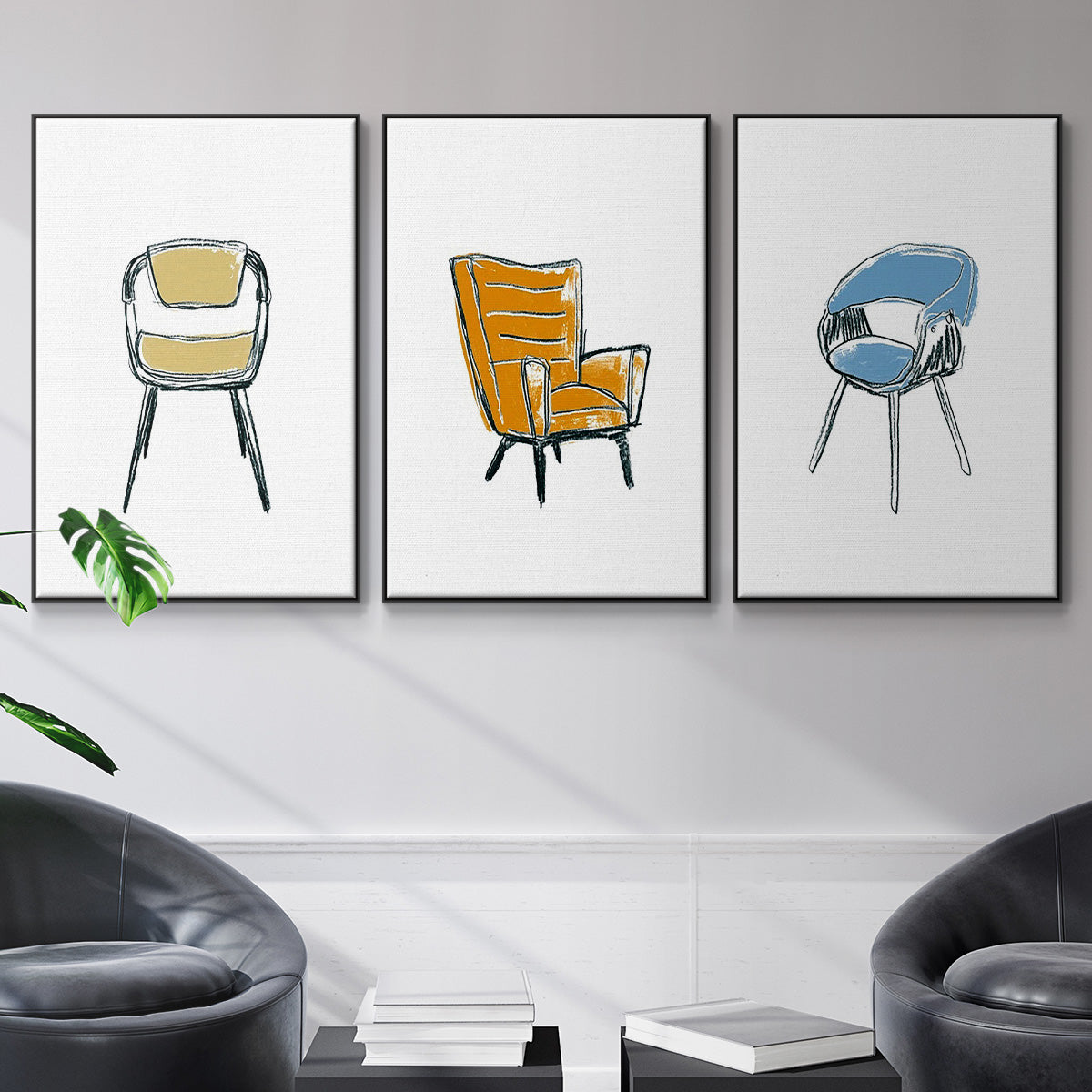 Take a Seat I - Framed Premium Gallery Wrapped Canvas L Frame 3 Piece Set - Ready to Hang