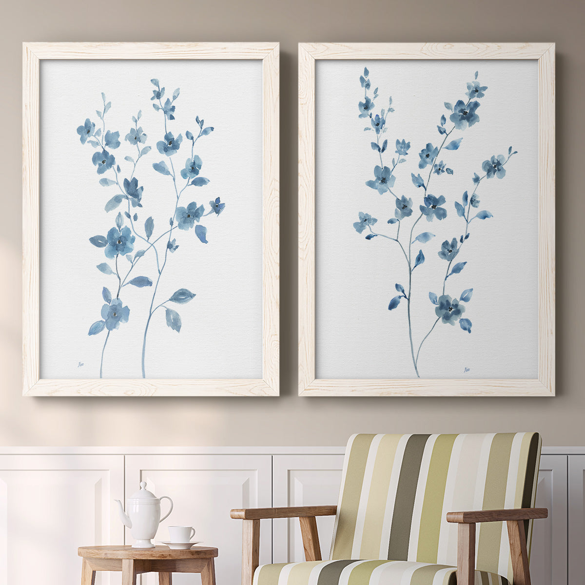 Blue Blossom I - Premium Framed Canvas 2 Piece Set - Ready to Hang