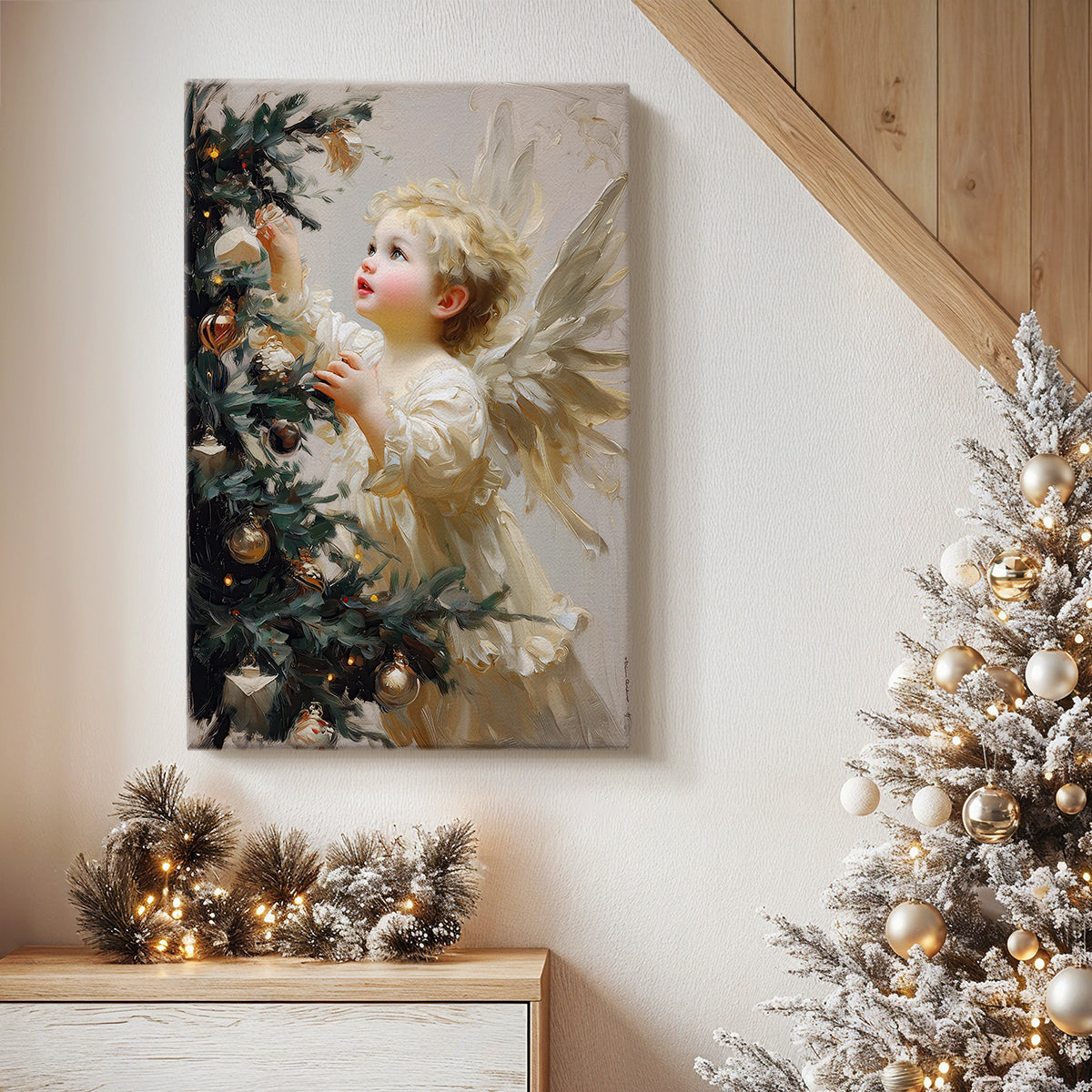 Candlelit Mistletoe Green - Canvas Art Print