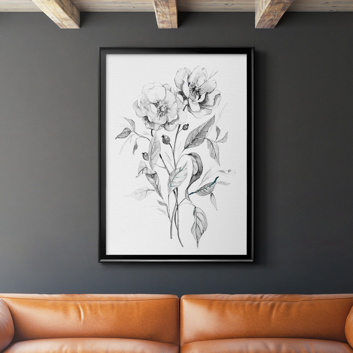 Wild Roses Sketch - Modern Framed Canvas Print