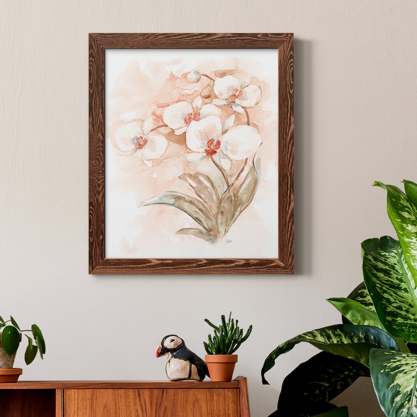 White and Coral Orchid II - Premium Canvas Framed in Barnwood - Ready to Hang