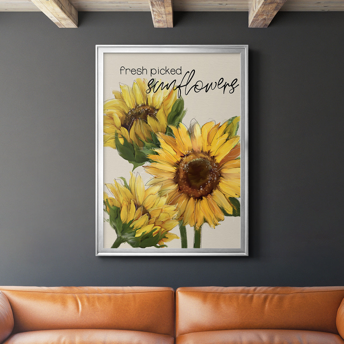 Fresh Picked Sunflowers - Modern Framed Canvas Print