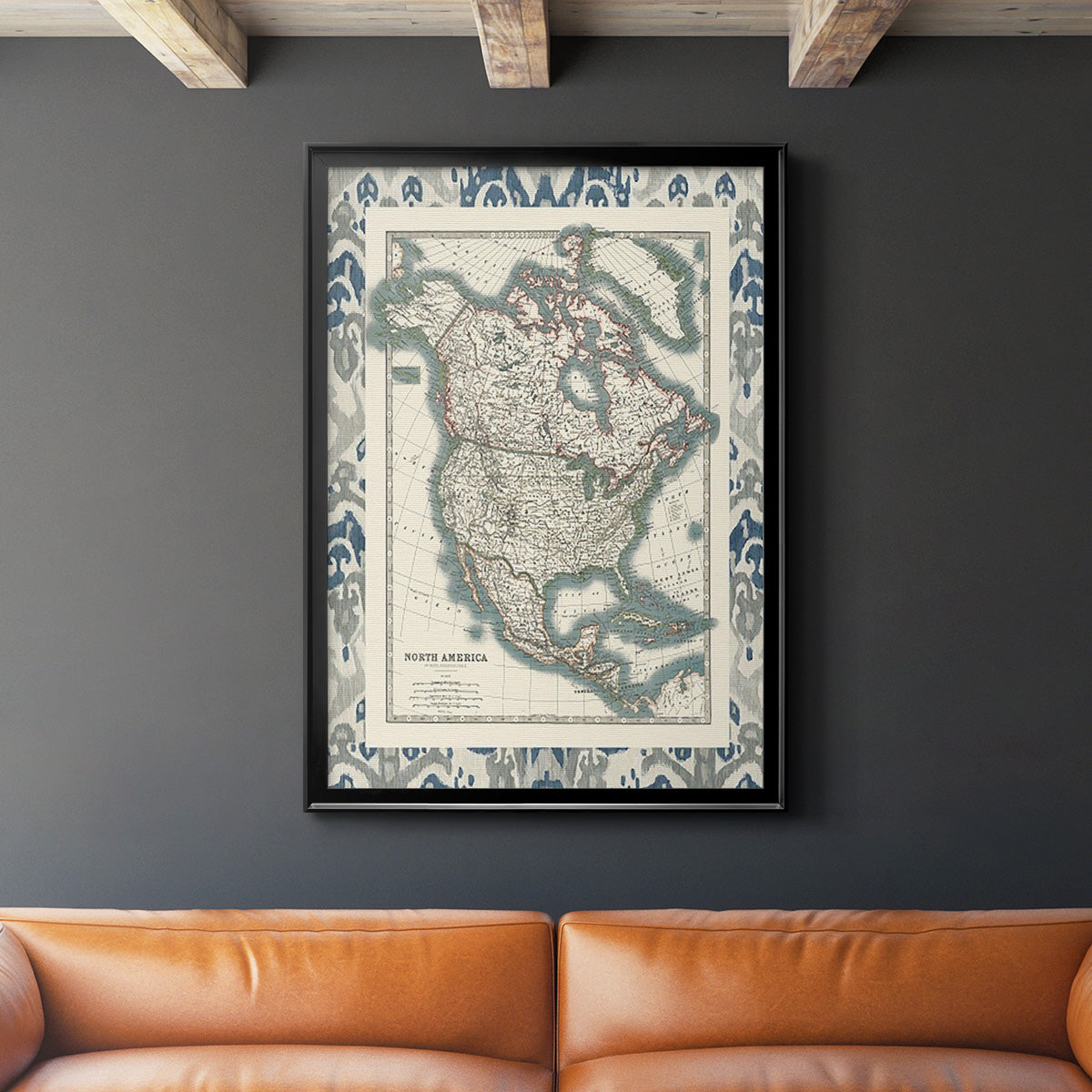 Bordered Map of North America - Modern Framed Canvas Print