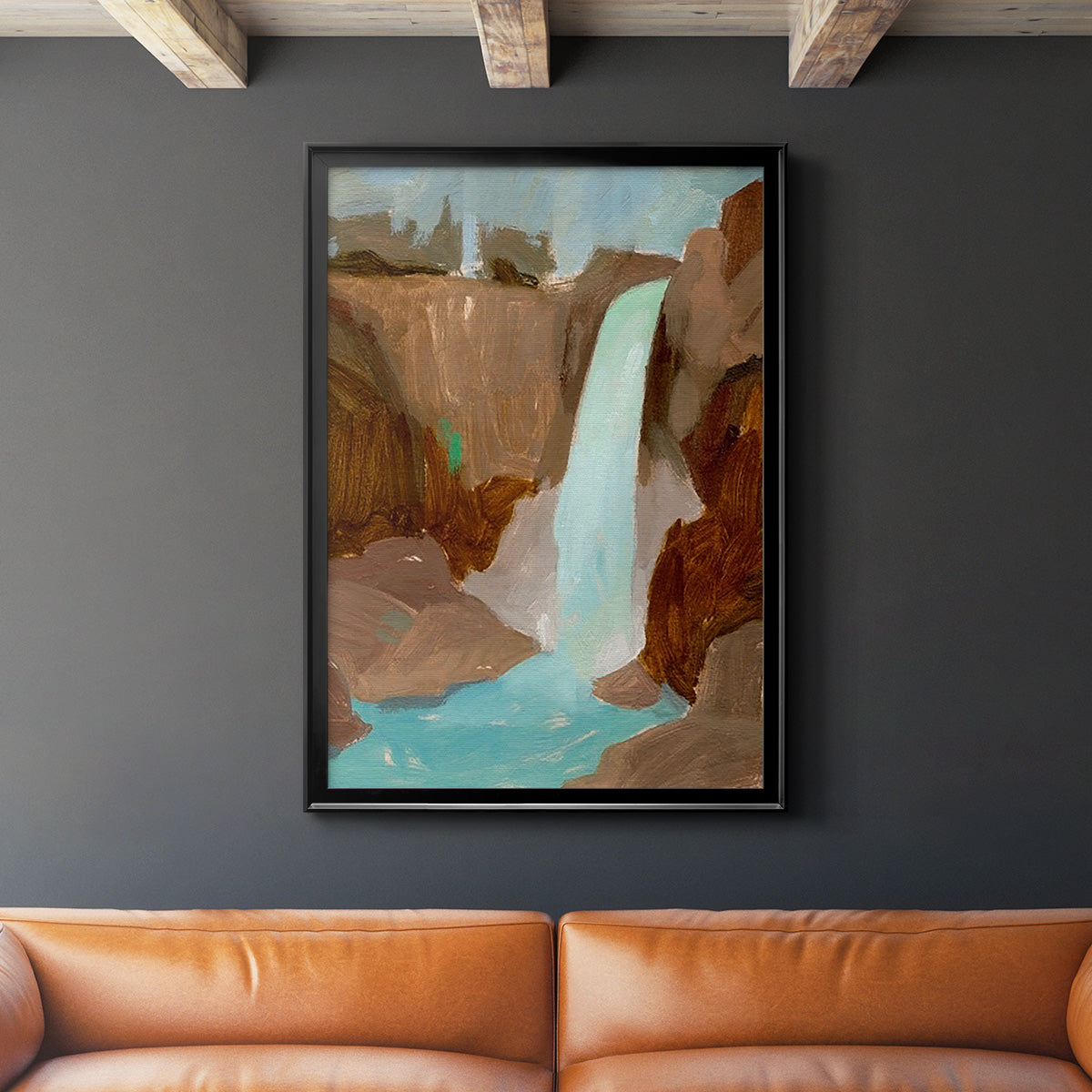 Turquoise Falls II - Modern Framed Canvas Print