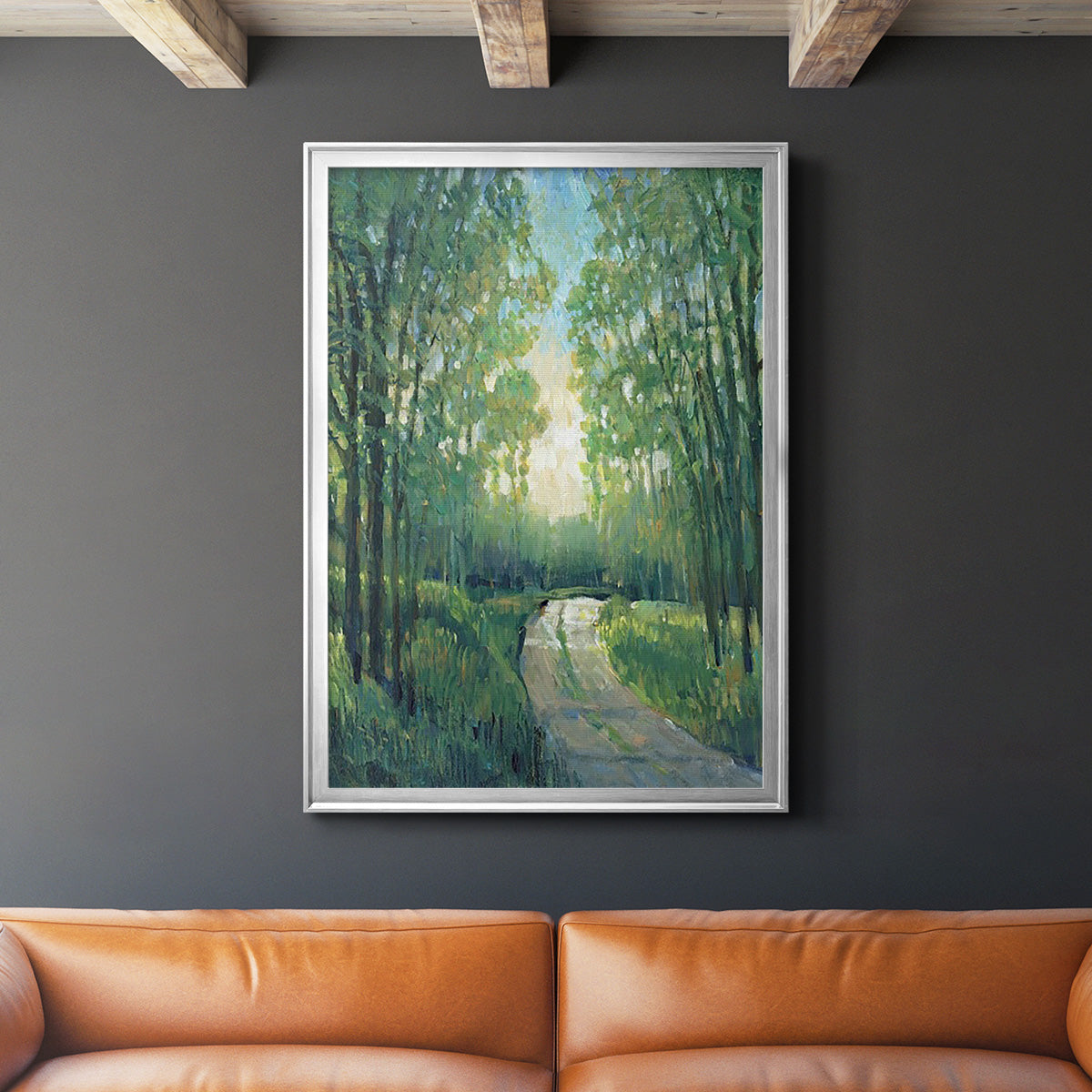 Golden Light Pathways II - Modern Framed Canvas Print