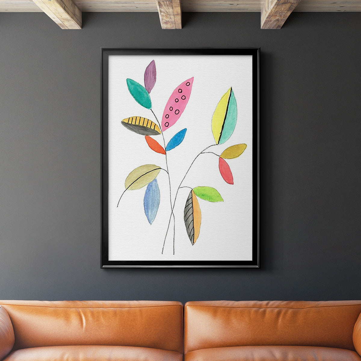 Color Pop Leaves III - Modern Framed Canvas Print