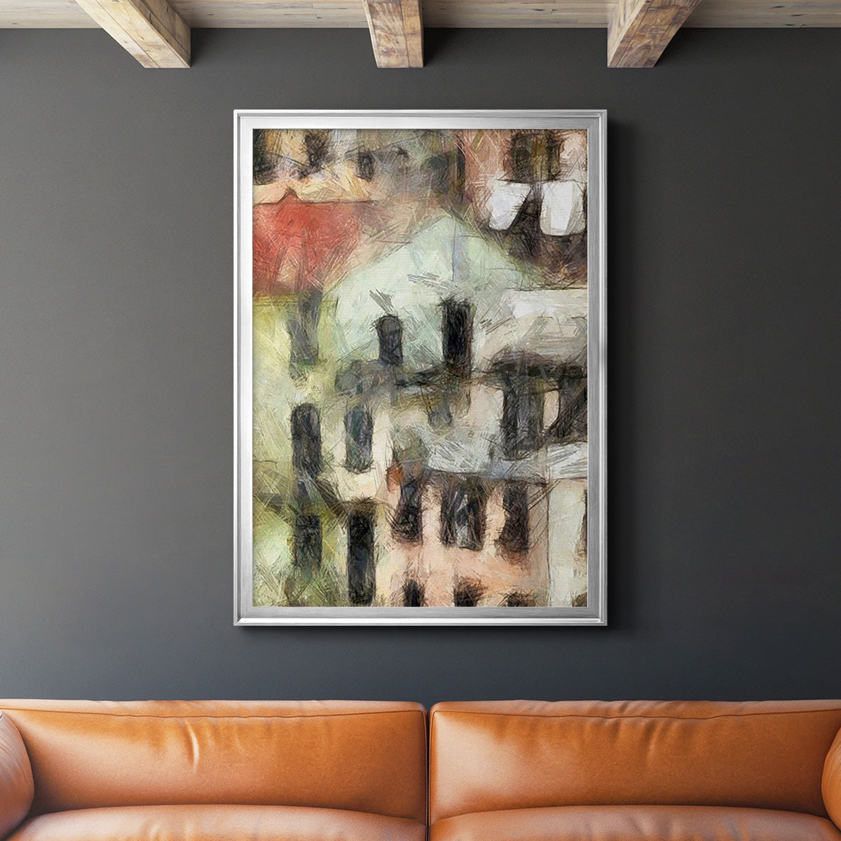 Stacked Houses II - Modern Framed Canvas Print