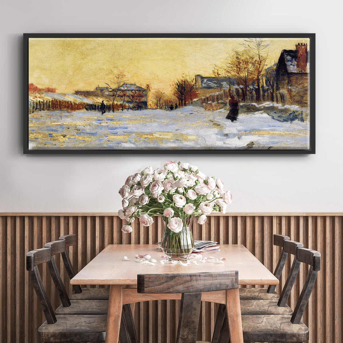 Snow Effect, The Street in Argentuil, 1875 - Floater Framed Canvas Print