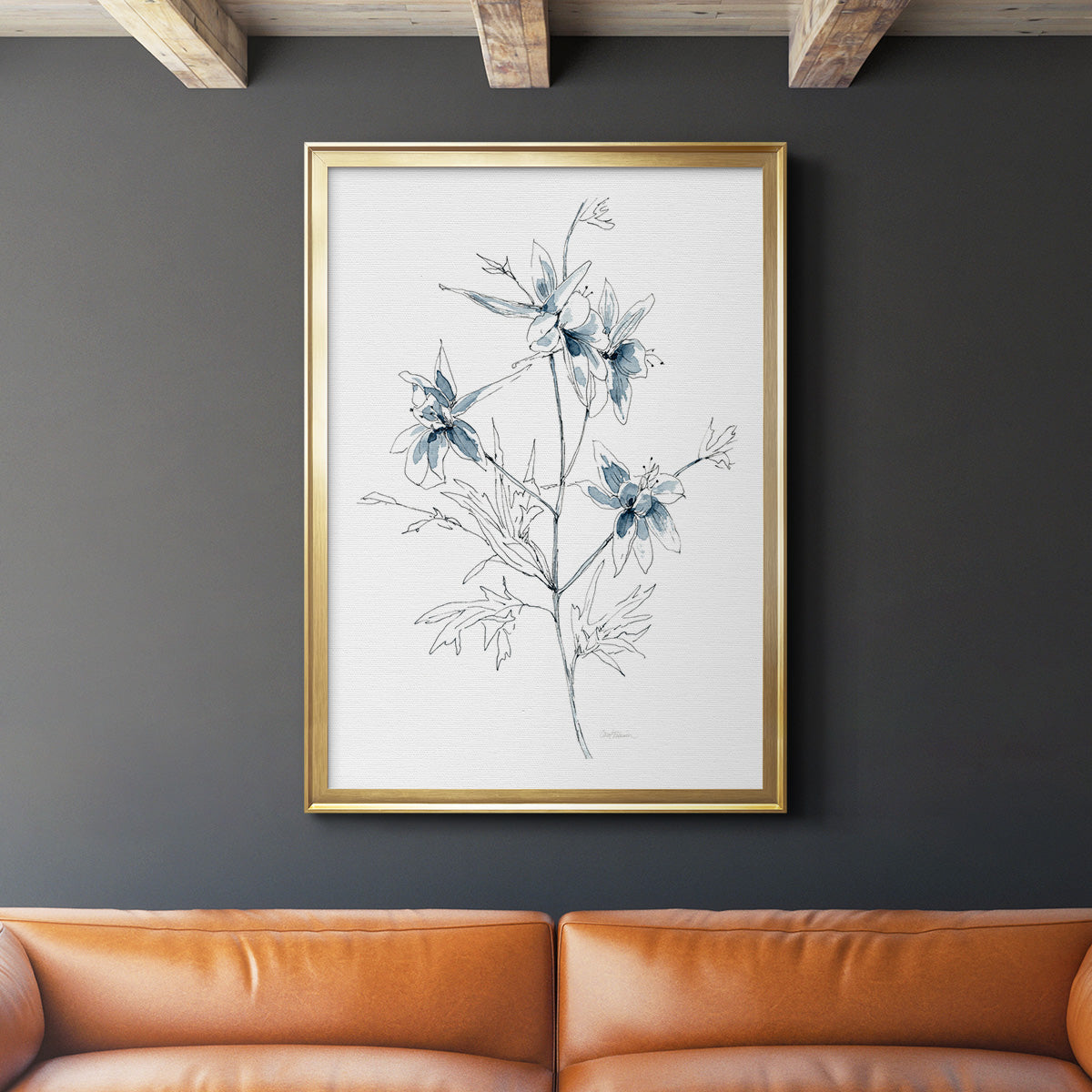 Indigo Sketch II - Modern Framed Canvas Print