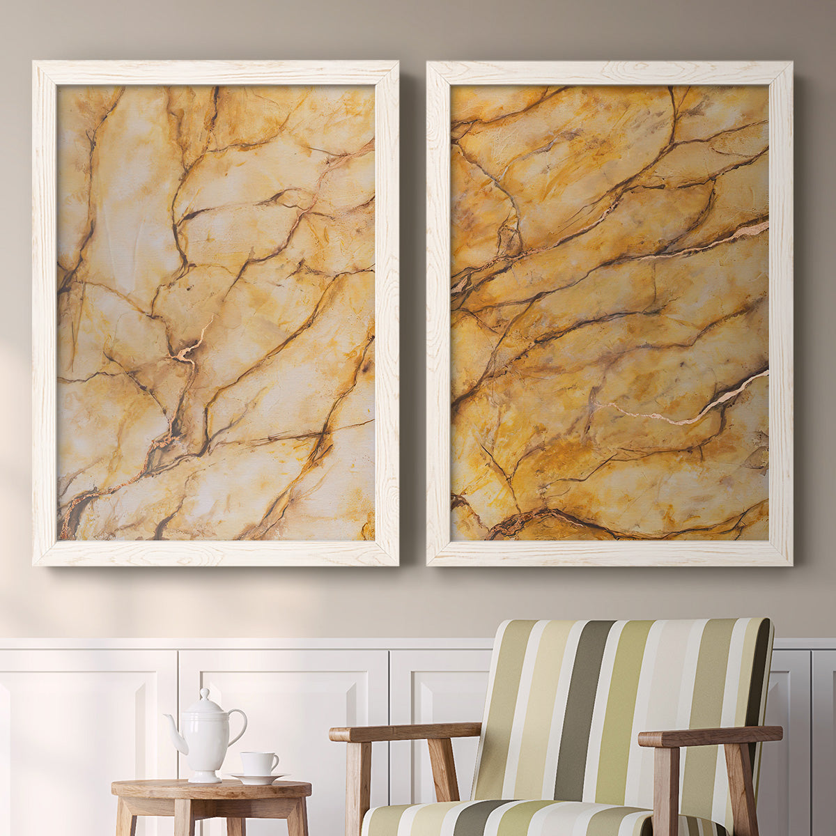Yellow Marble I - Barnwood Framed Canvas Set