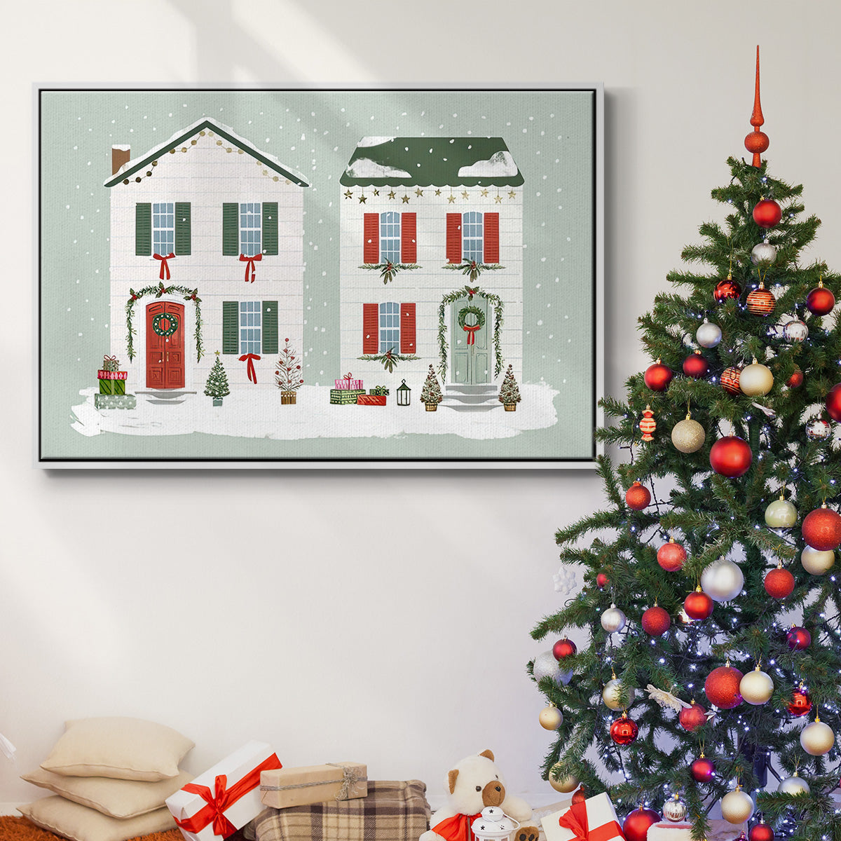 Festive Front Door Collection A - Framed Gallery Wrapped Canvas in Floating Frame