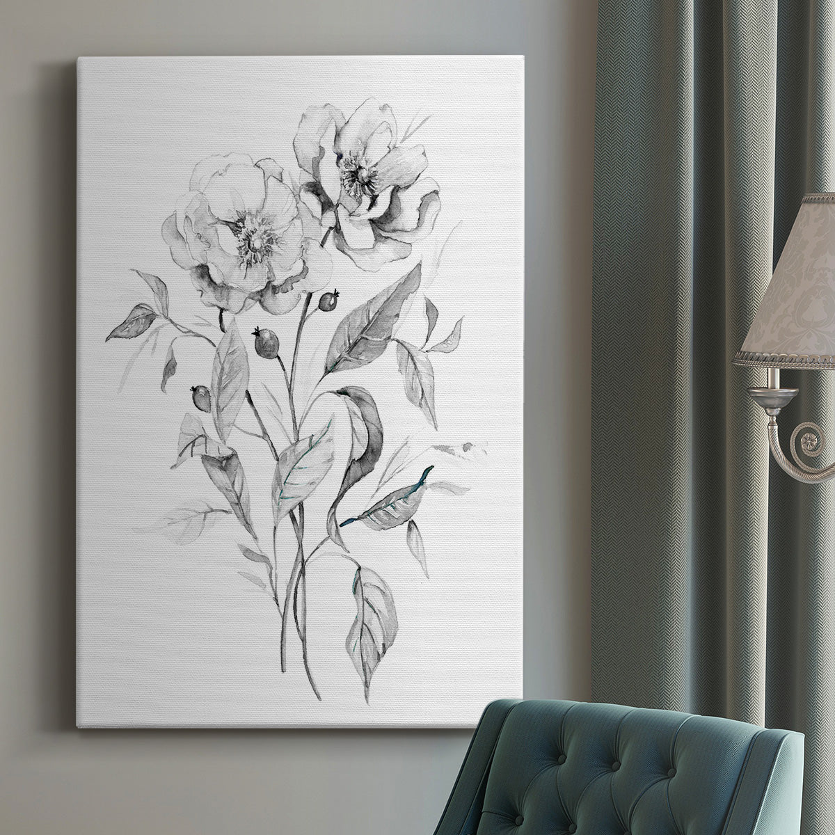 Wild Roses Sketch Premium Gallery Wrapped Canvas - Ready to Hang