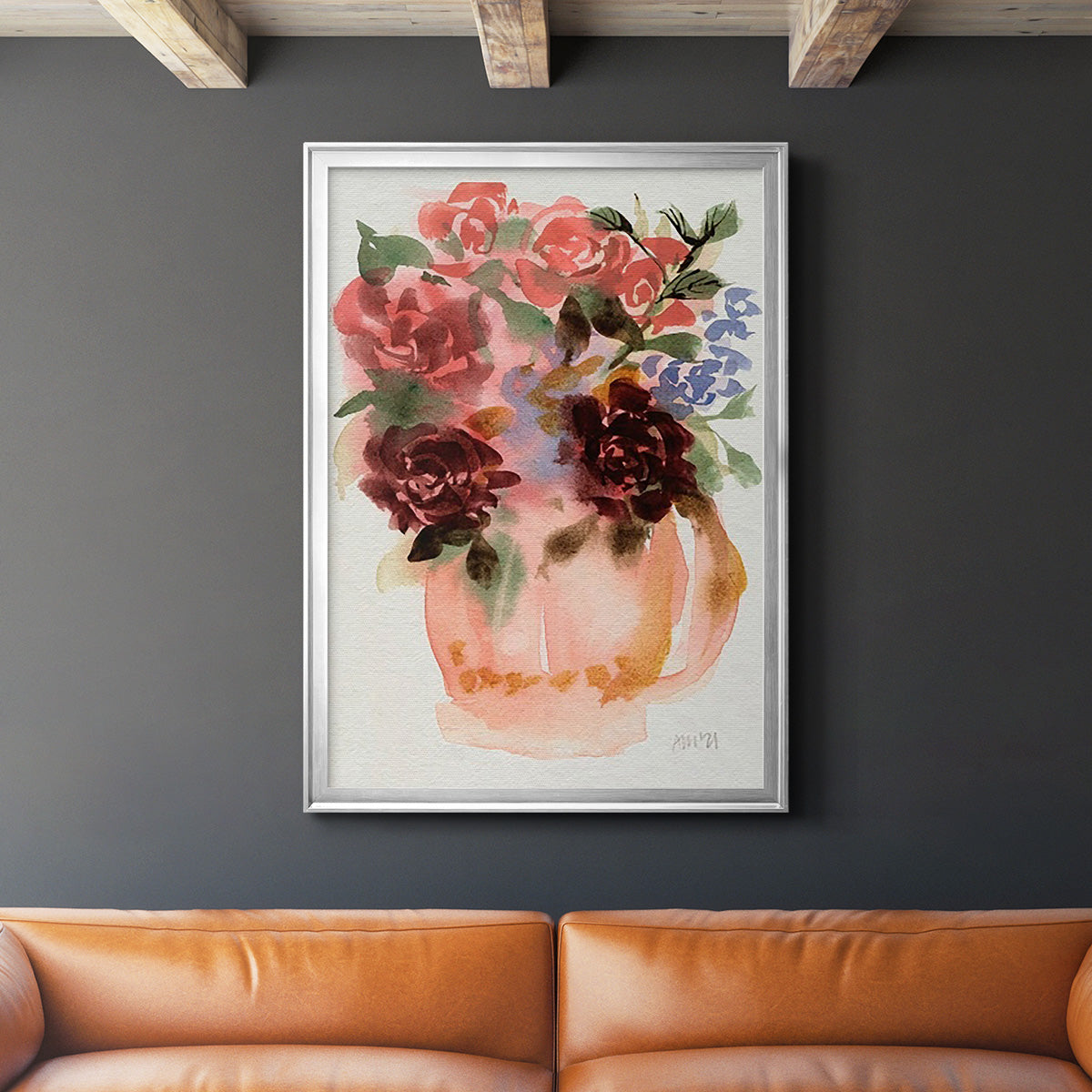 Mauve Bouquet in Teapot I - Modern Framed Canvas Print