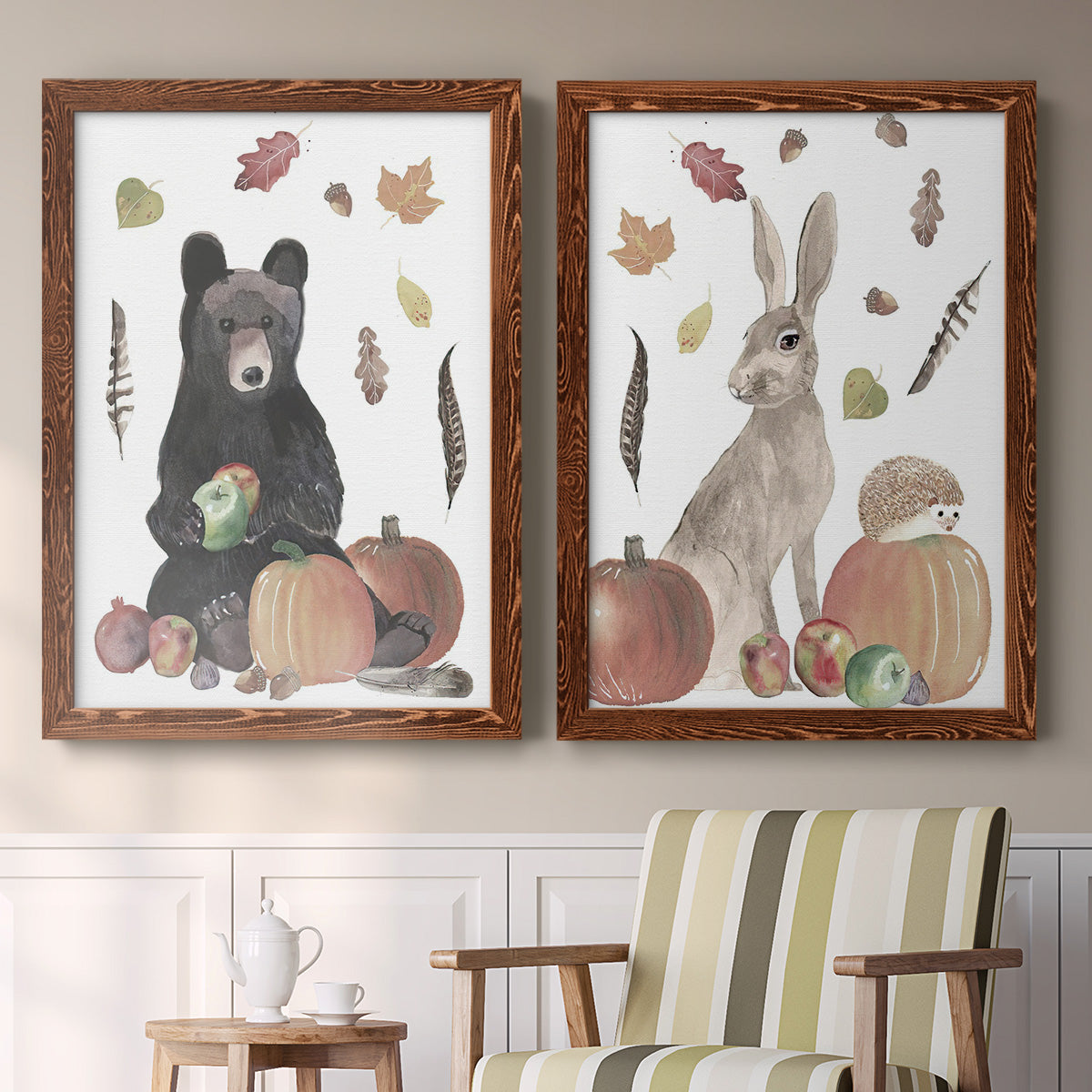 Cute Autumn Forest I - Premium Framed Canvas 2 Piece Set - Ready to Hang