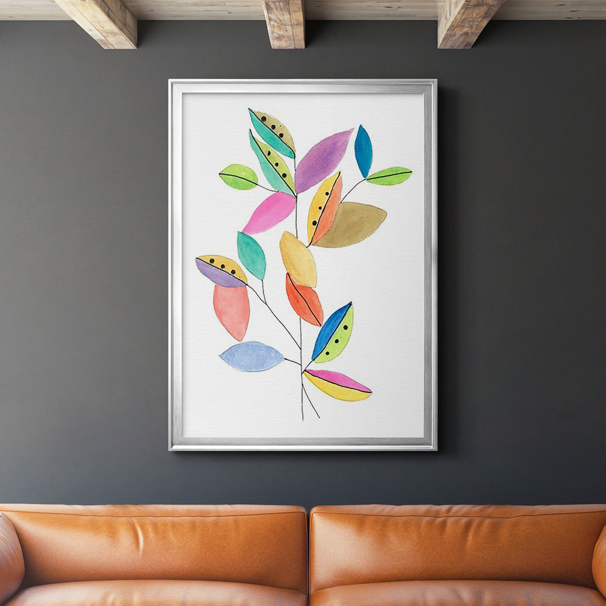 Color Pop Leaves II - Modern Framed Canvas Print