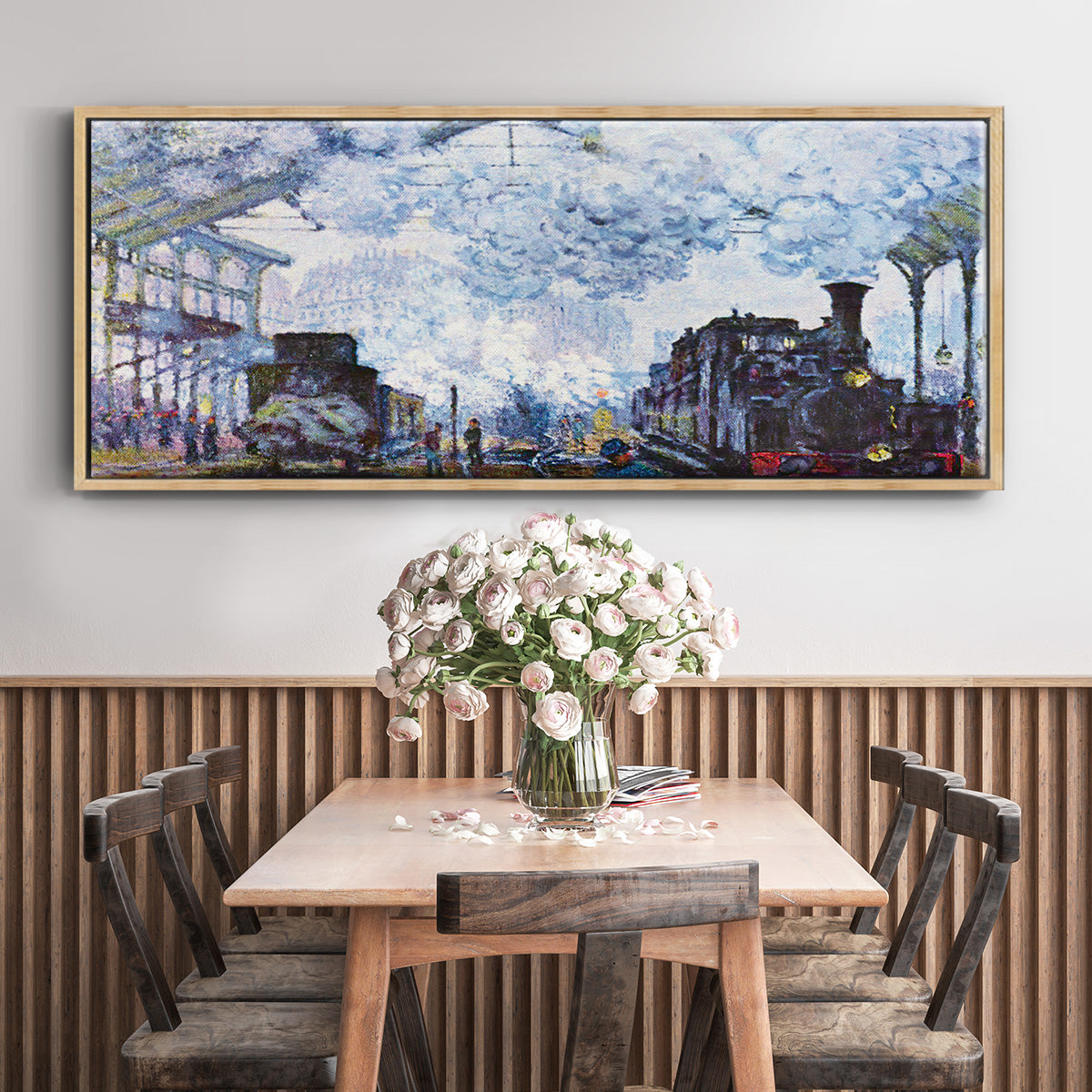 Saint Lazare Station in Paris, Arrival of a Train - Floater Framed Canvas Print