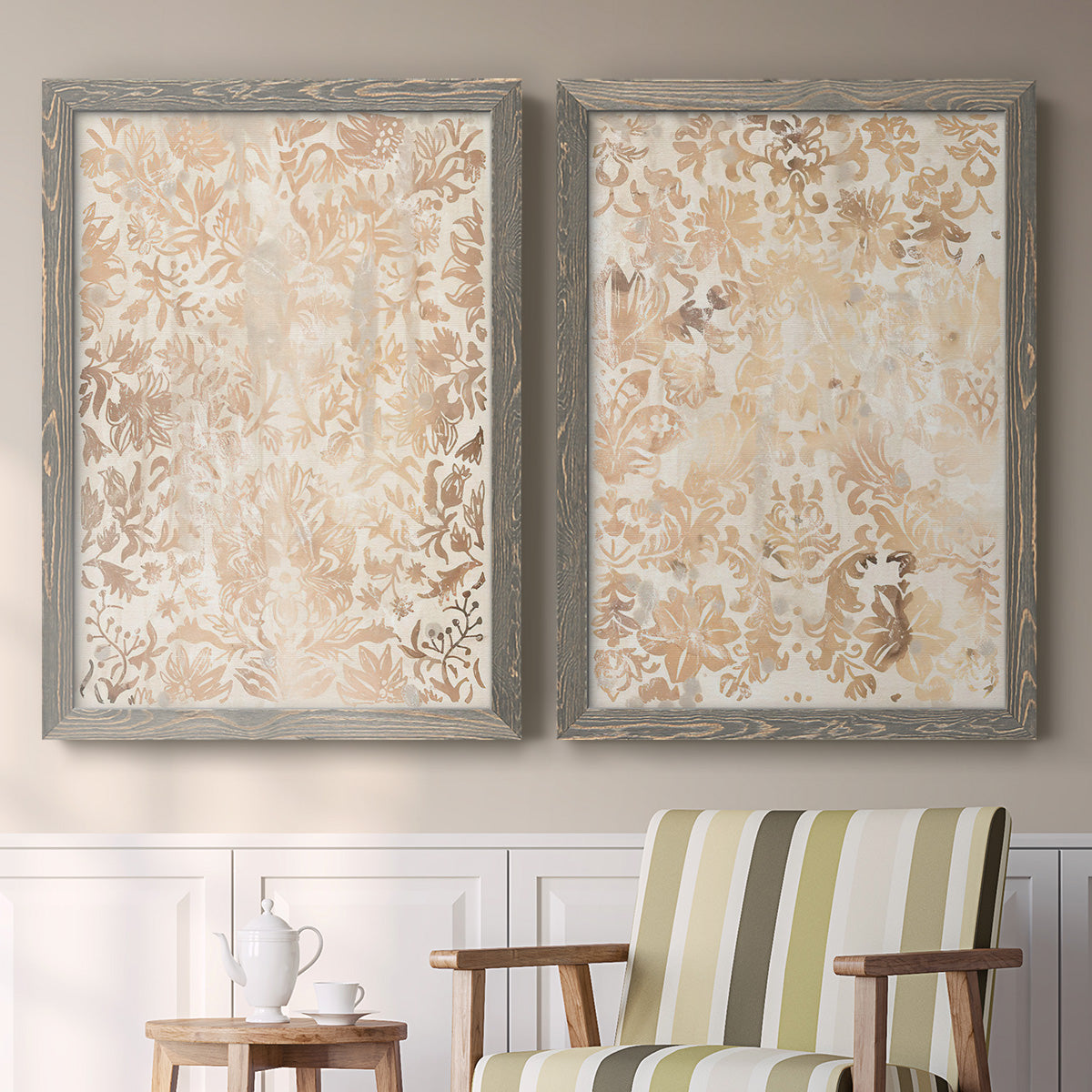 Walnut Damask I - Premium Framed Canvas 2 Piece Set - Ready to Hang