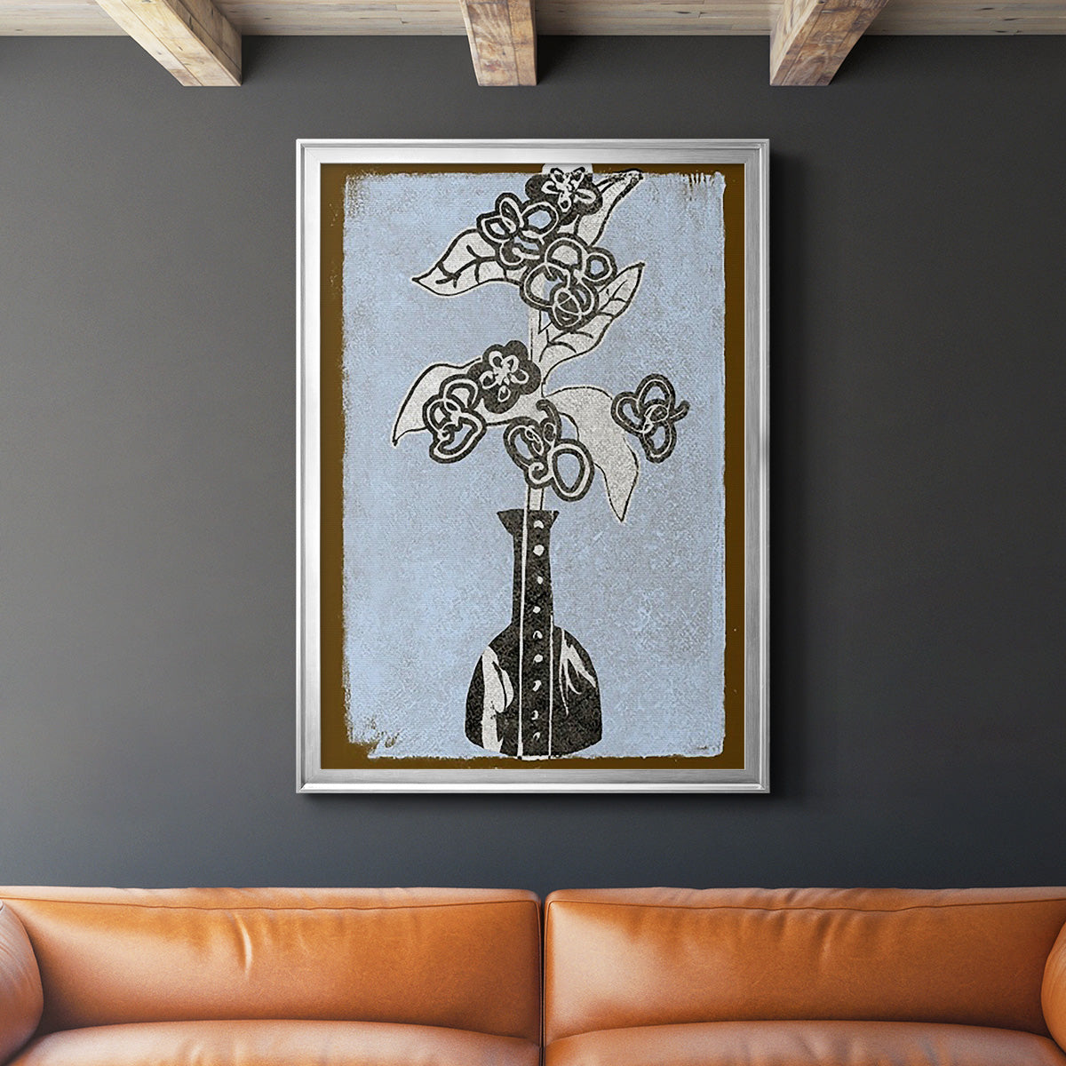 Graphic Flowers in Vase III - Modern Framed Canvas Print