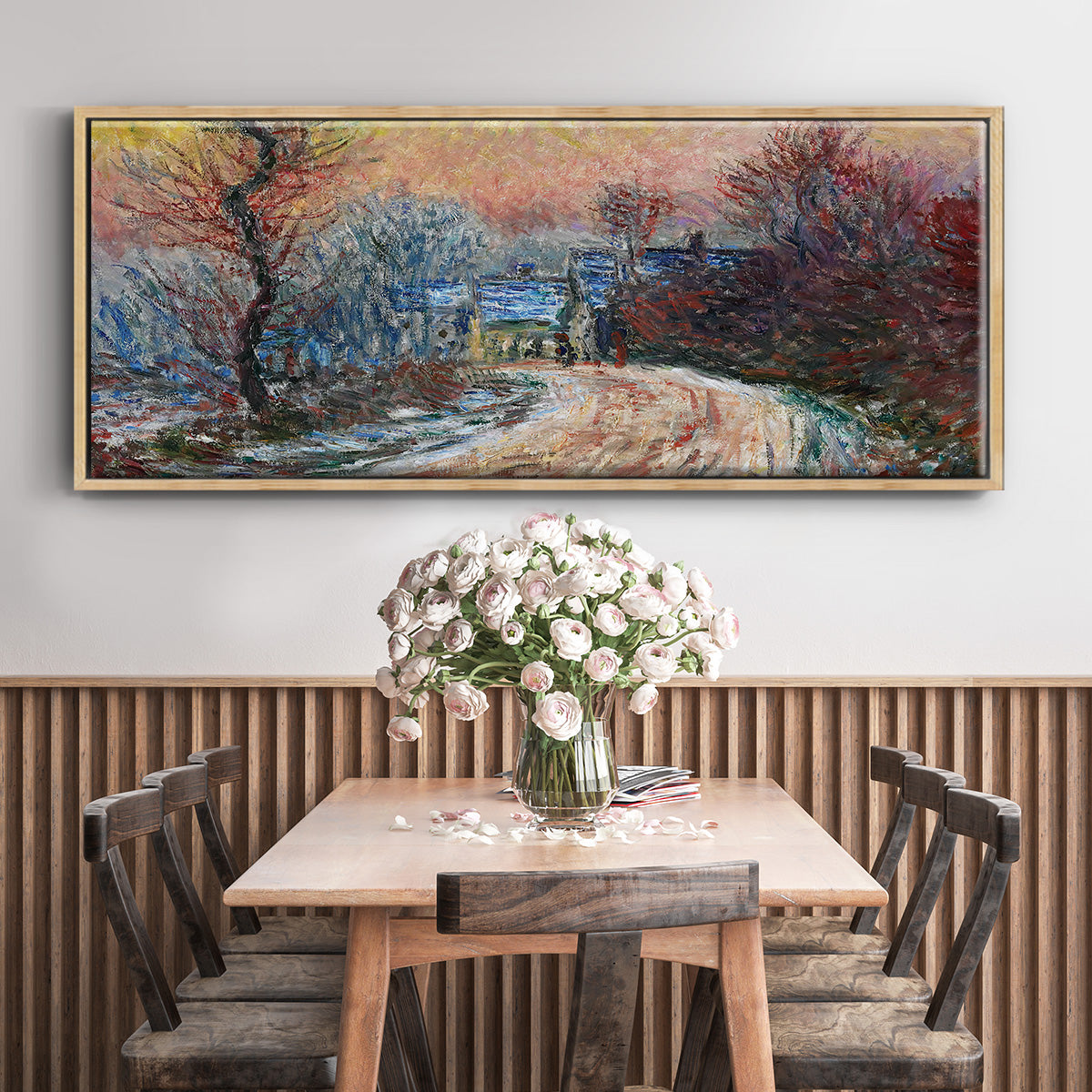 Road to Giverny in Winter, Sunset, 1885 - Floater Framed Canvas Print