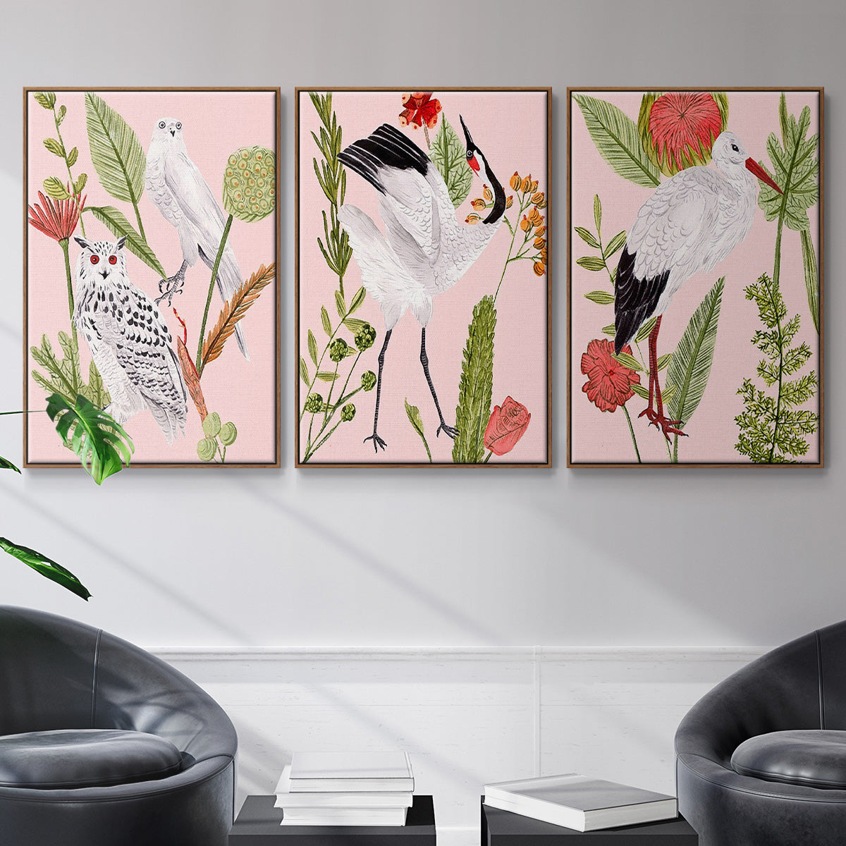 Birds in Motion IV - Framed Premium Gallery Wrapped Canvas L Frame 3 Piece Set - Ready to Hang