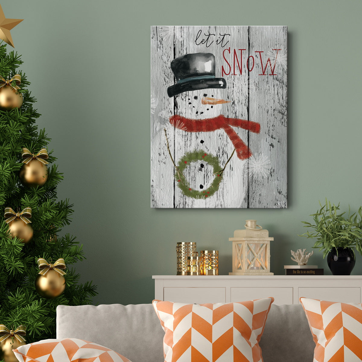 Let It Snow Snowman Premium Gallery Wrapped Canvas - Ready to Hang