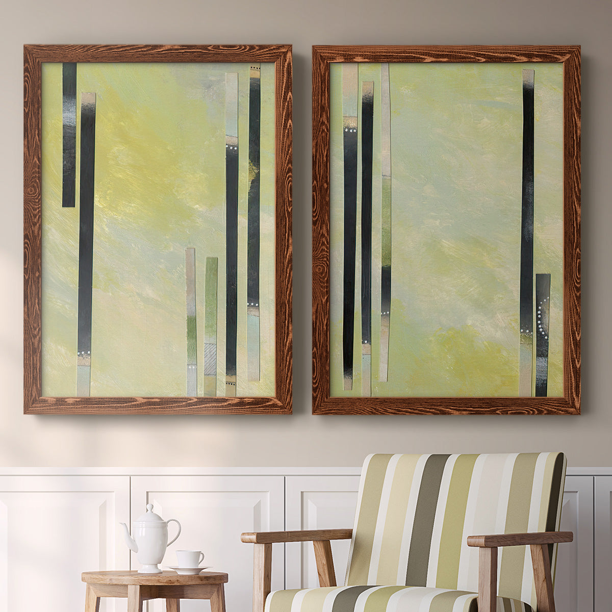 Neutral Assemblage I - Premium Framed Canvas 2 Piece Set - Ready to Hang